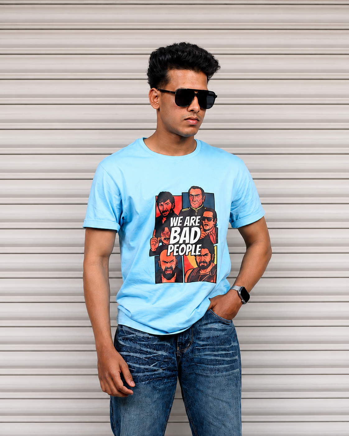 The Villains Printed Sky Blue T-shirt