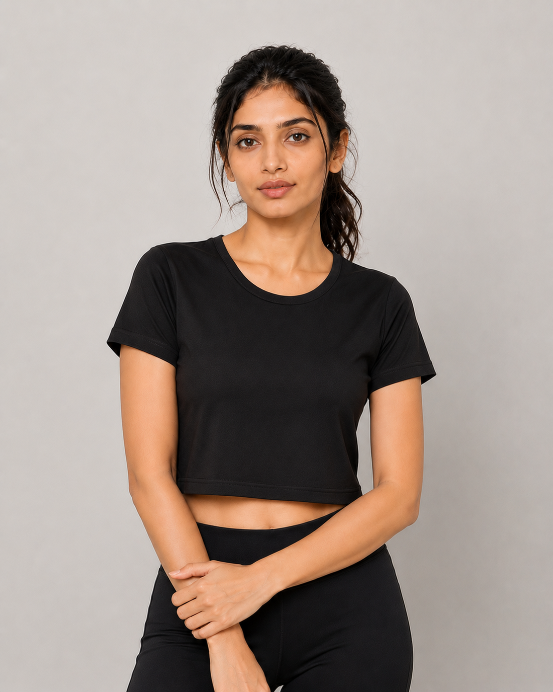 Crop Top Women T-shirt-Black
