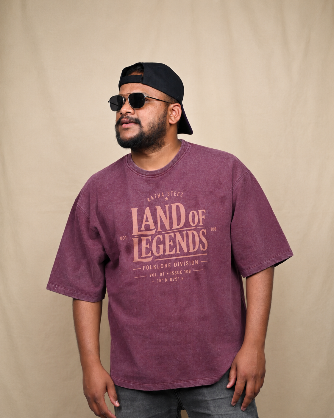 Land of legend Acid wash Printed Oversized T-shirt