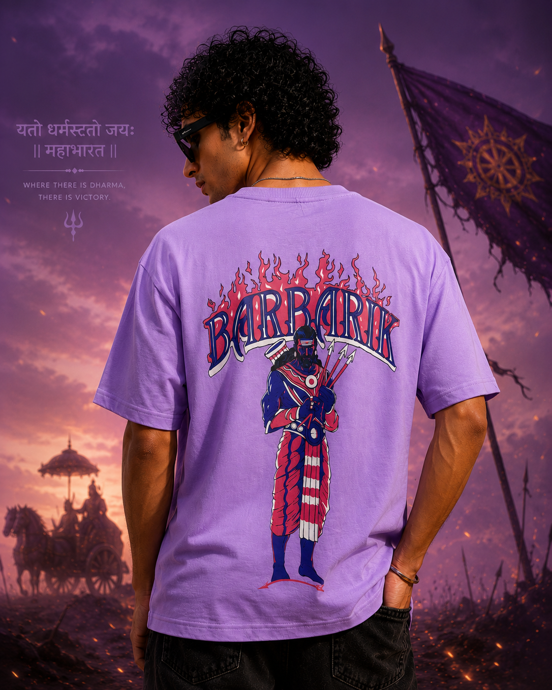 Mahabharat Barbarik Lavender Printed Oversized T-Shirt