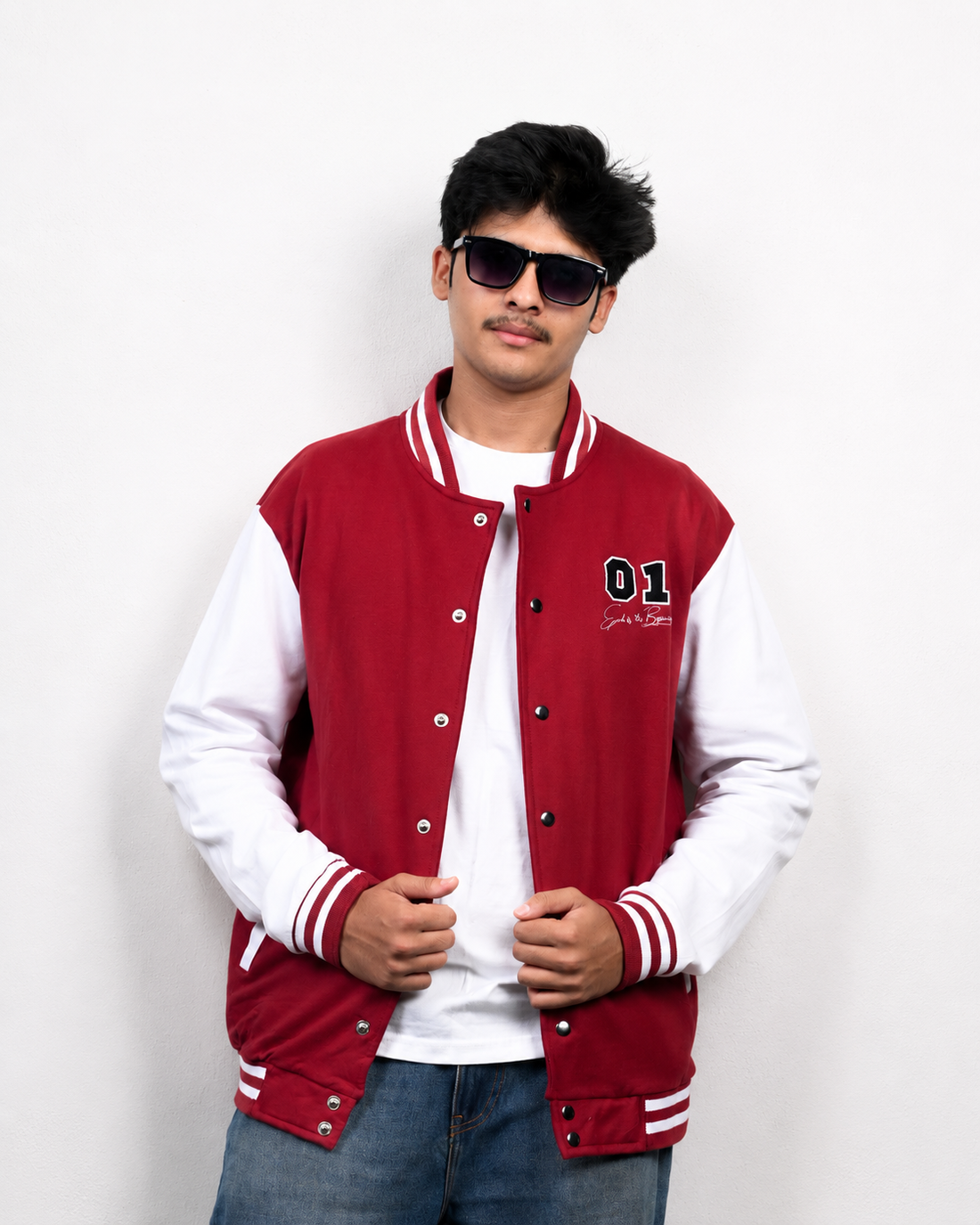 End is Beginning 01 Red Unisex Printed Varsity Jacket
