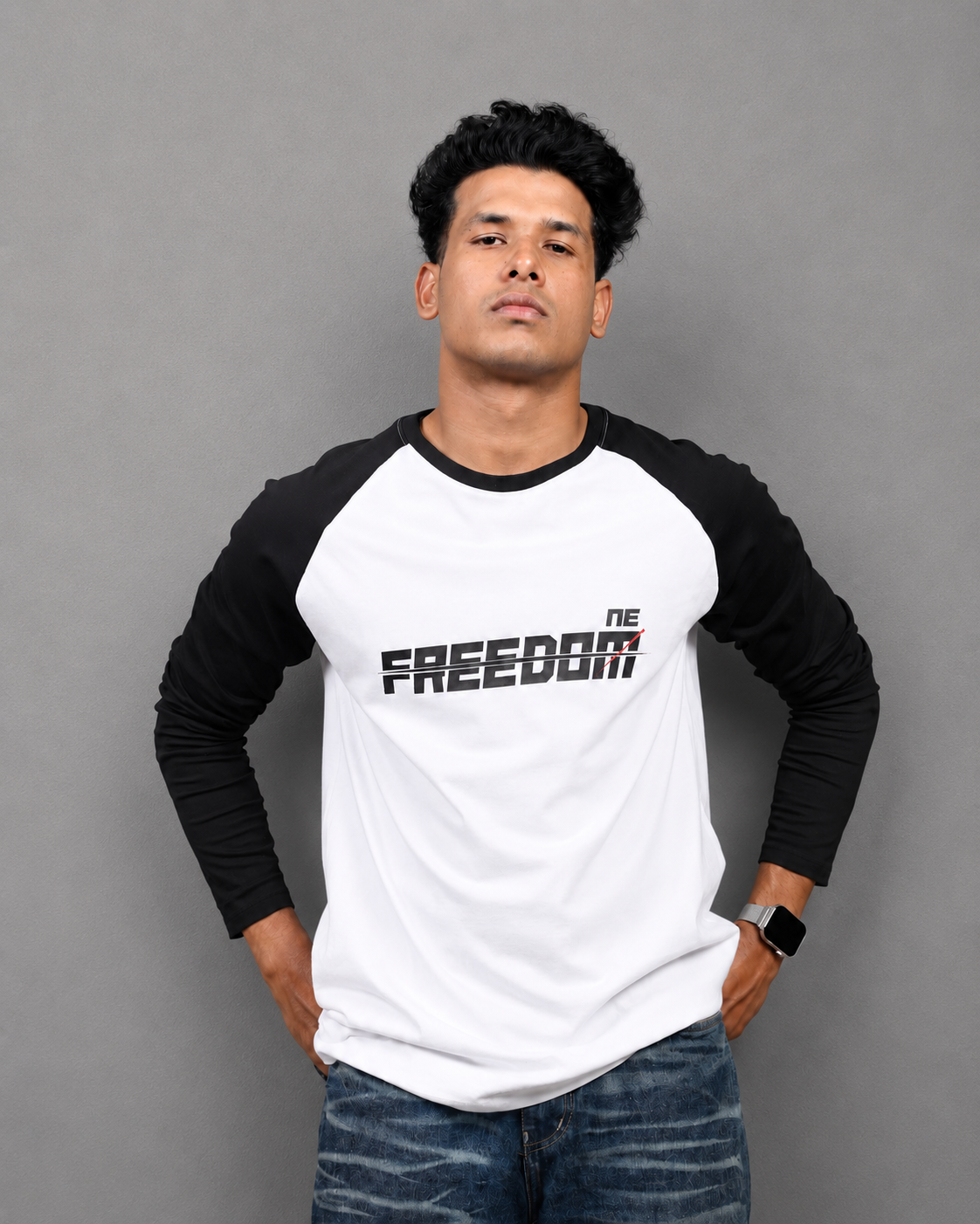 Freedom printed Raglan Full-sleeves Black/white T-shirt