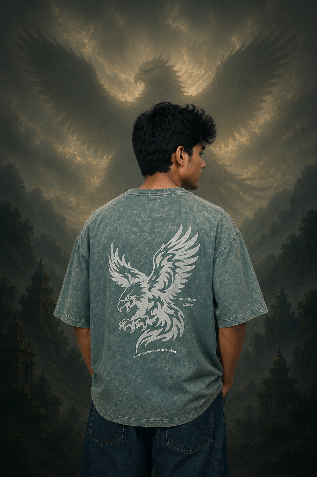 Garuda optic wash Printed Oversized T-shirt