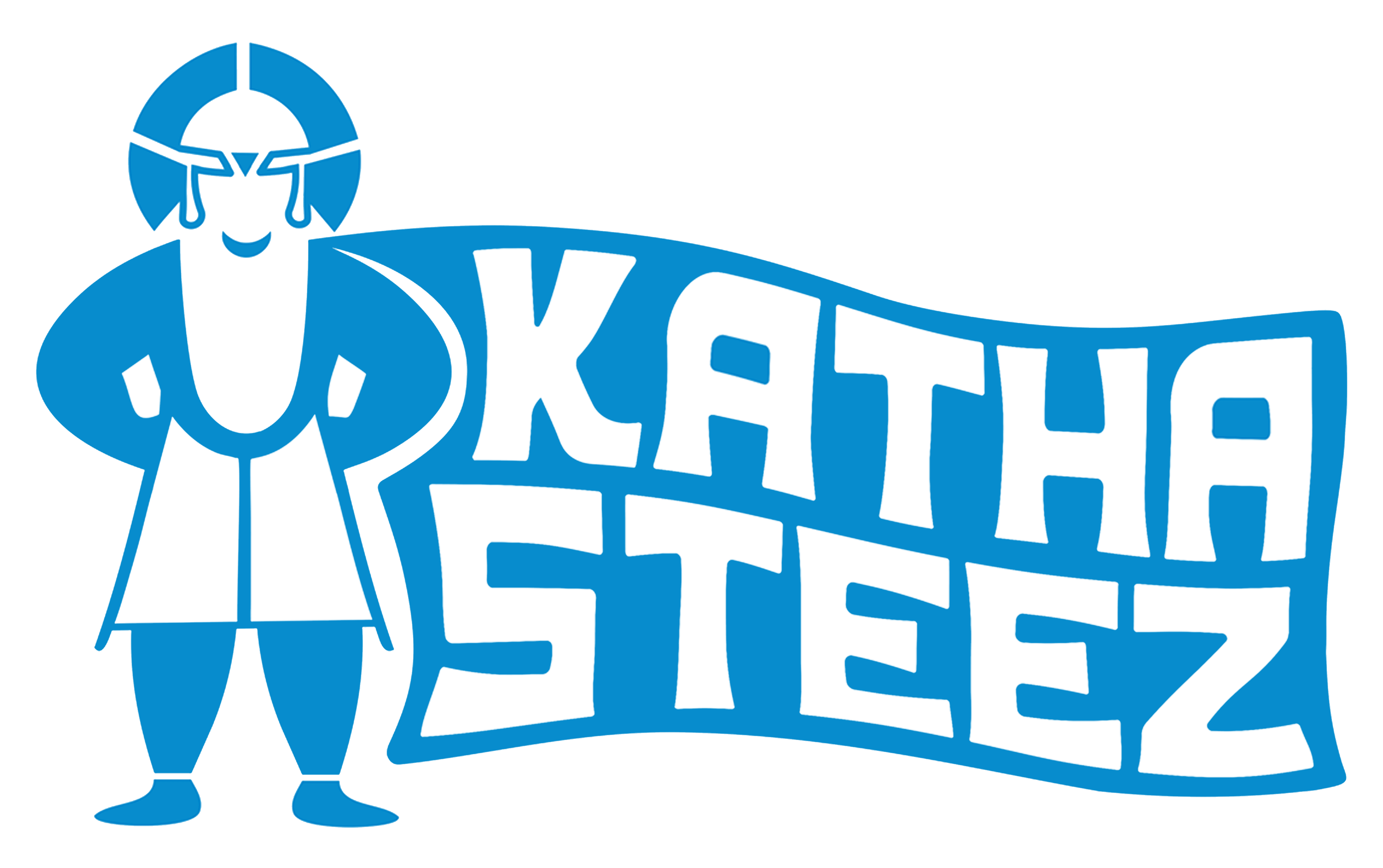 Logo of Katha Steez with a character in blue and white on a transparent background