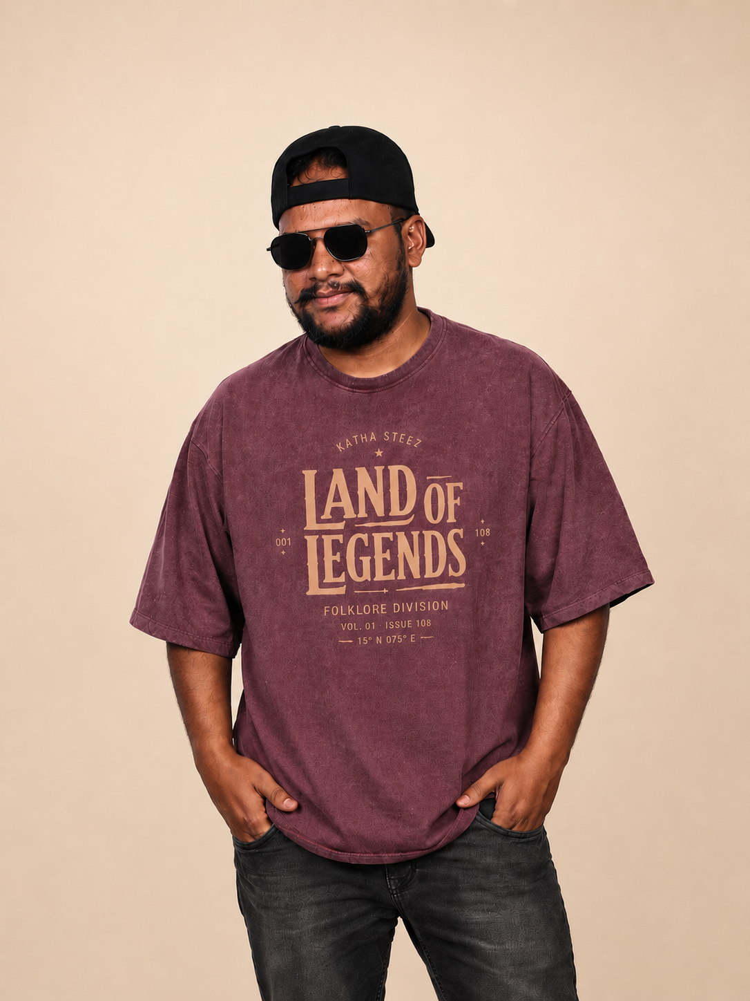 Land of legend Acid wash Printed Oversized T-shirt