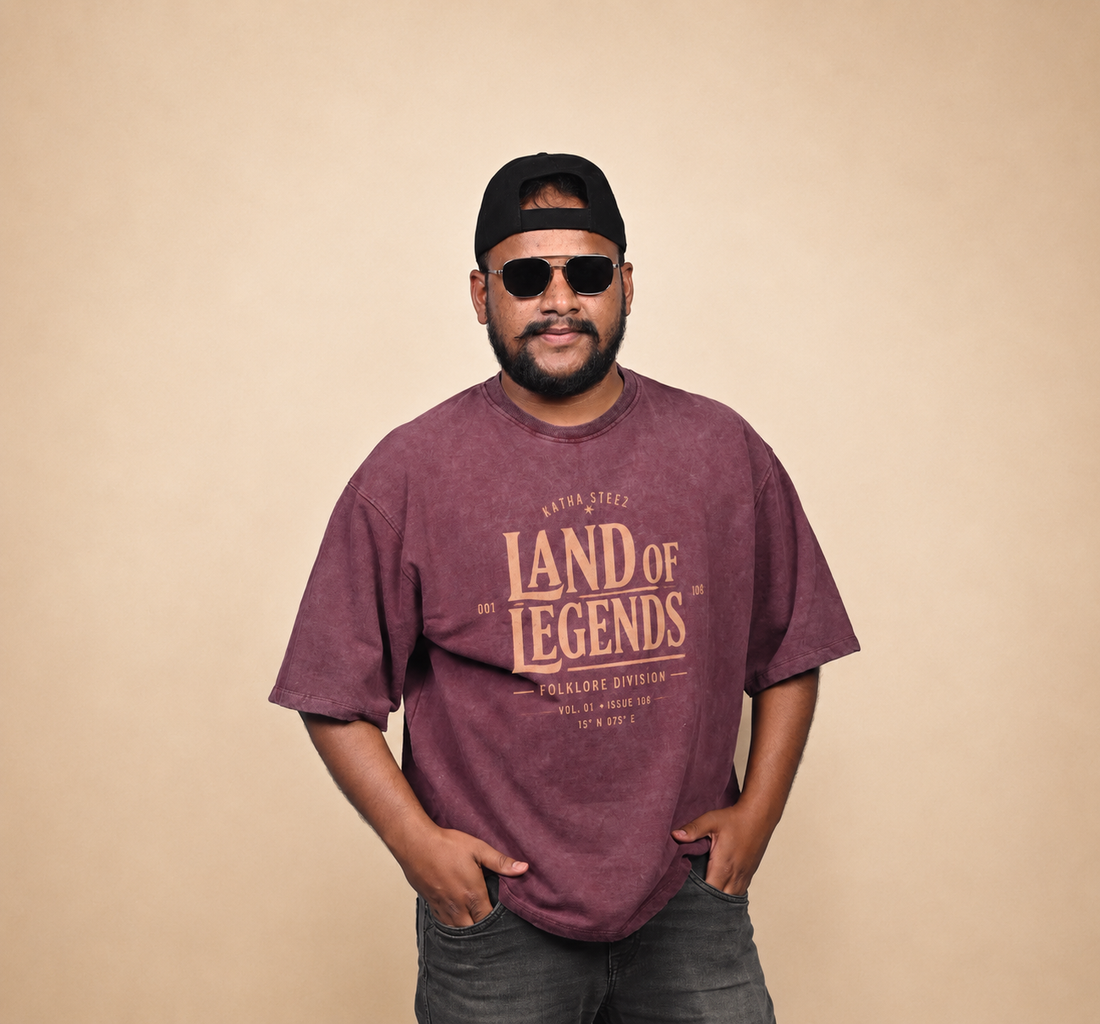 Land of legend Acid wash Printed Oversized T-shirt