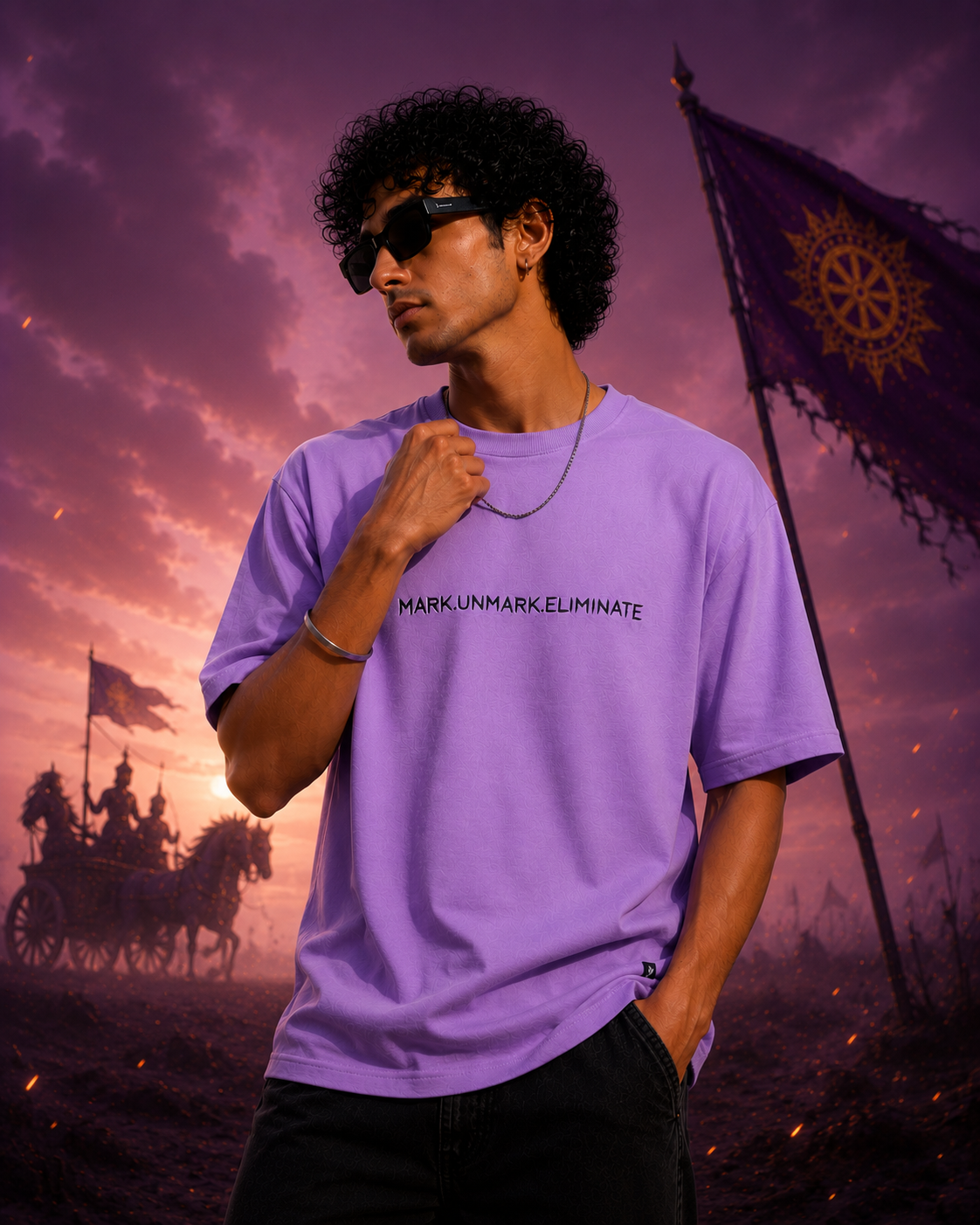 Mahabharat Barbarik Lavender Printed Oversized T-Shirt