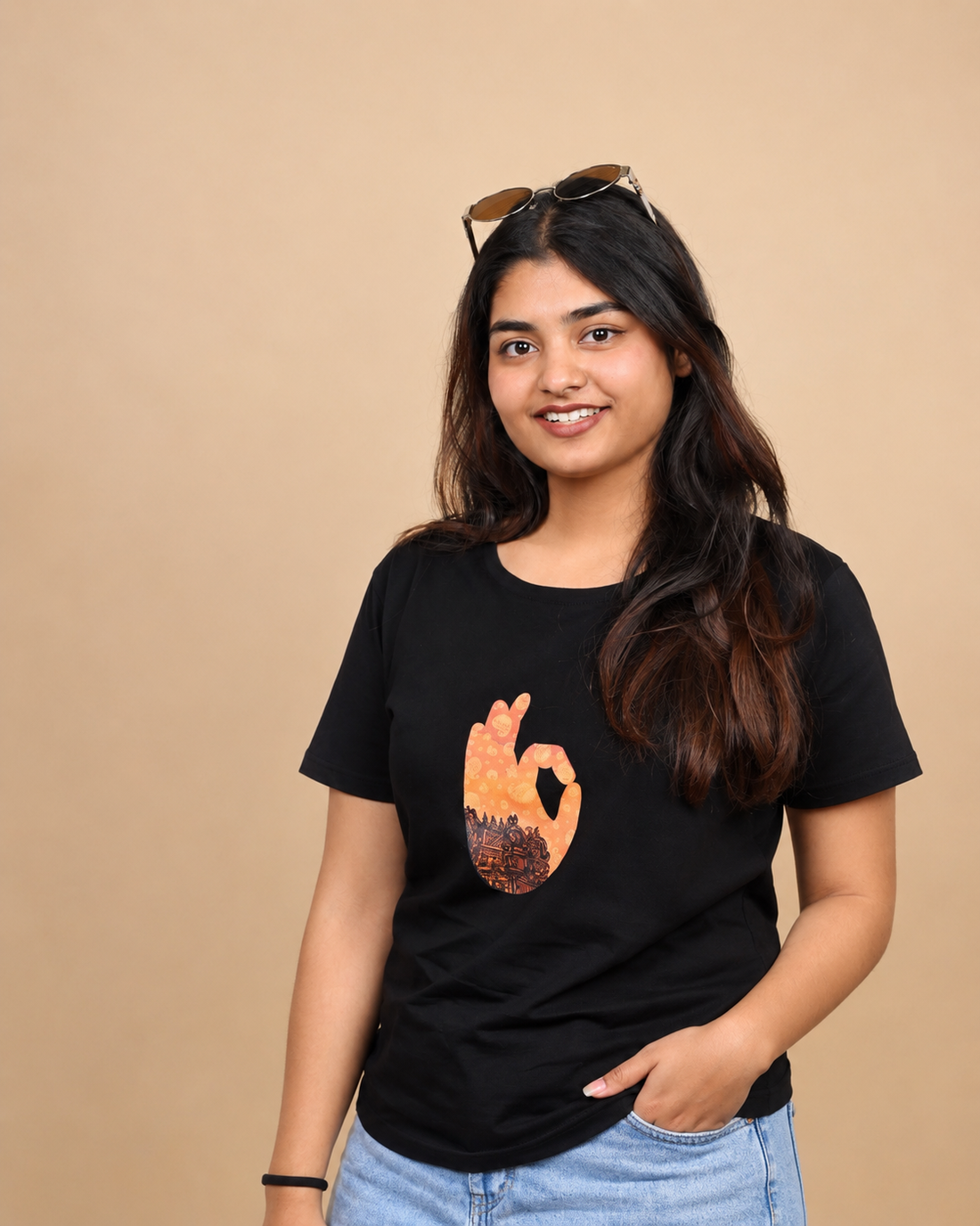 Madala Temple Design Printed Women T-shirt
