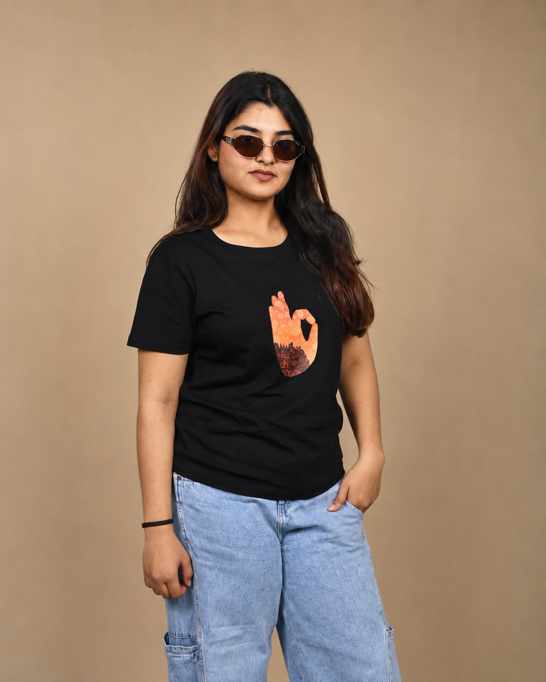 Madala Temple Design Printed Women T-shirt