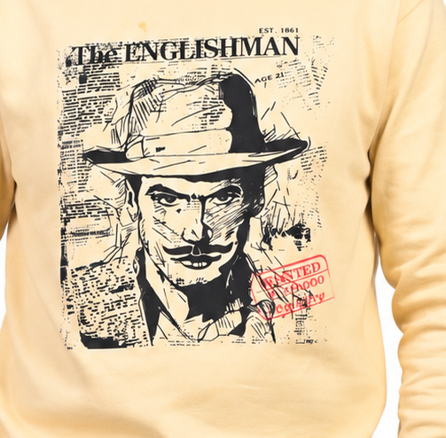 Bhagat Singh In Wanted Paper art Unisex printed Warm Sand Sweatshirt