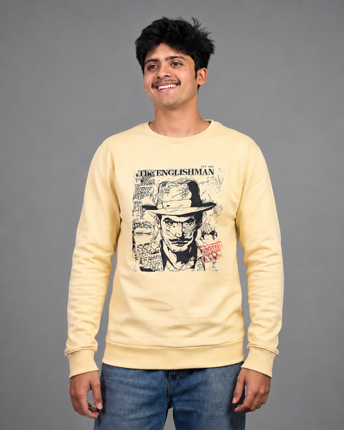 Bhagat Singh In Wanted Paper art Unisex printed Warm Sand Sweatshirt