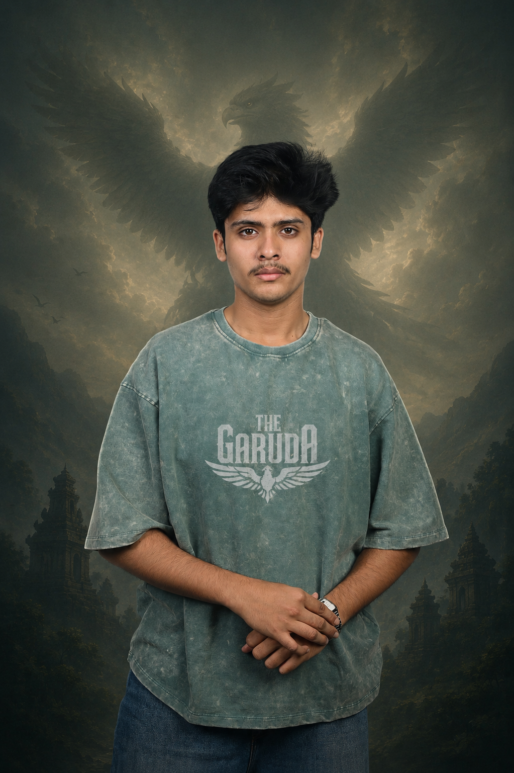 Garuda optic wash Printed Oversized T-shirt