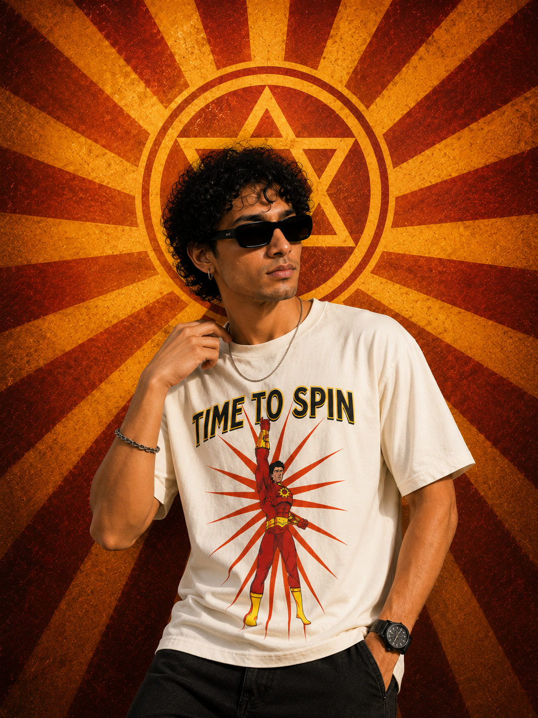 Time to Spin Printed Oversized T-shirt