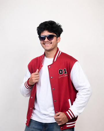 End is Beginning 01 Red Unisex Printed Varsity Jacket